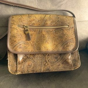 Embossed Paisley Leather Crossbody Bag in Brown
